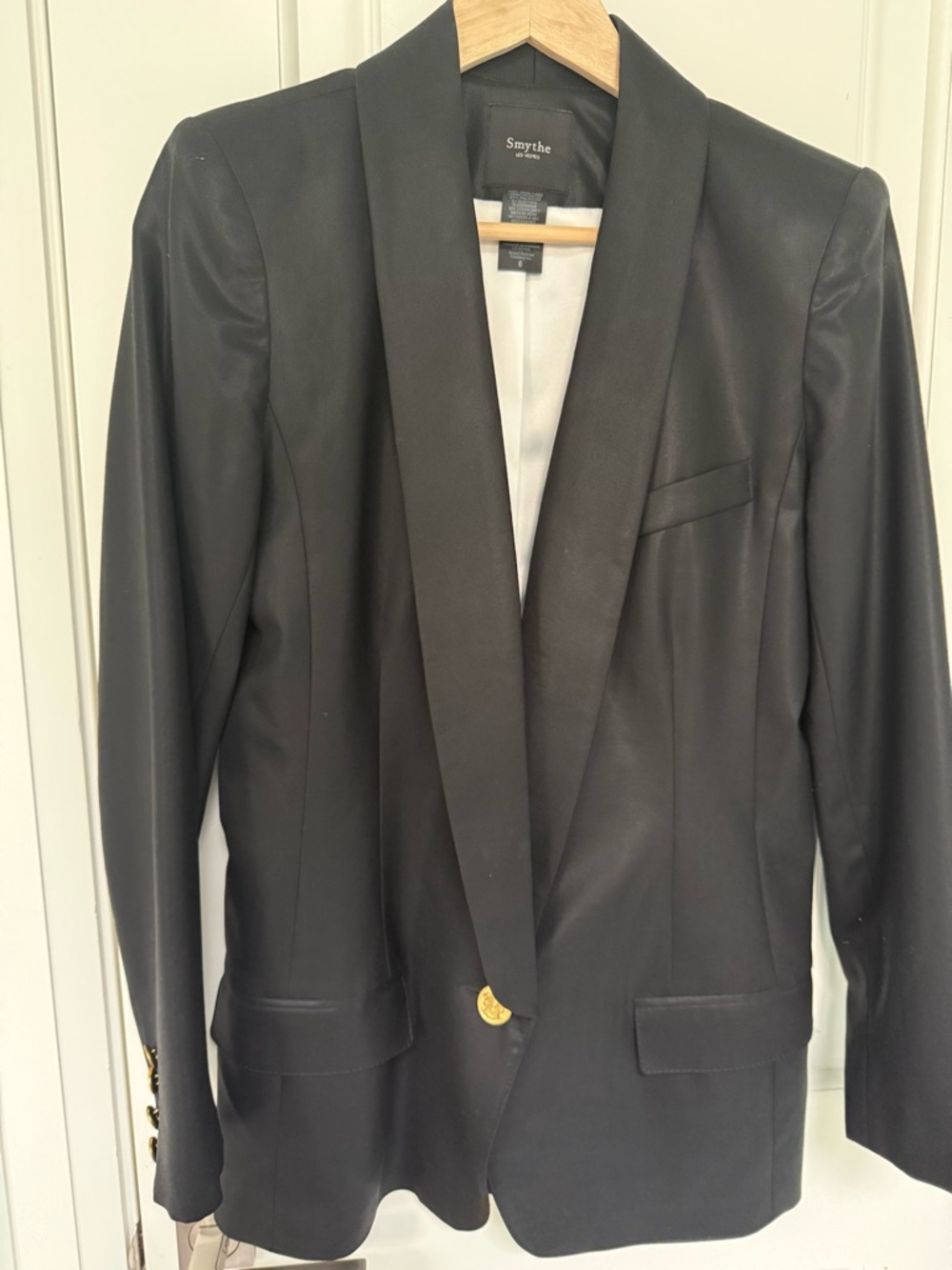 Smythe Shawl Collar Blazer
Bust: 35.5-36.5”
Shoulder: 15.25”
Back length: 27.5”